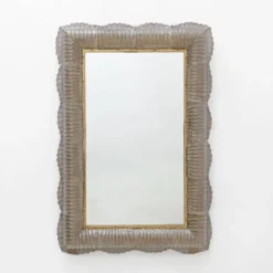 Miroir sculptural rétro moderne italien rétroéclairé en verre de Murano et laiton
