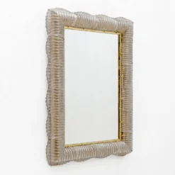 Miroir sculptural rétro moderne italien rétroéclairé en verre de Murano et laiton