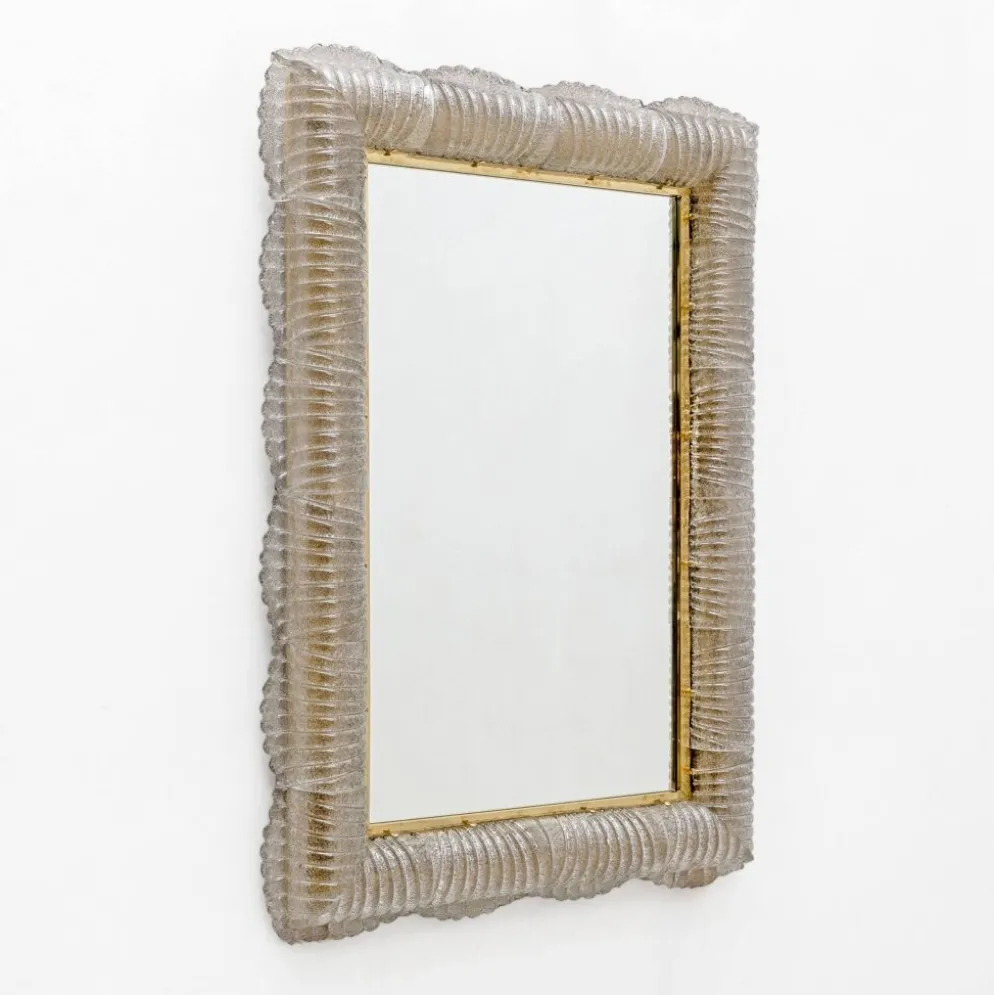 Miroir sculptural rétro moderne italien rétroéclairé en verre de Murano et laiton