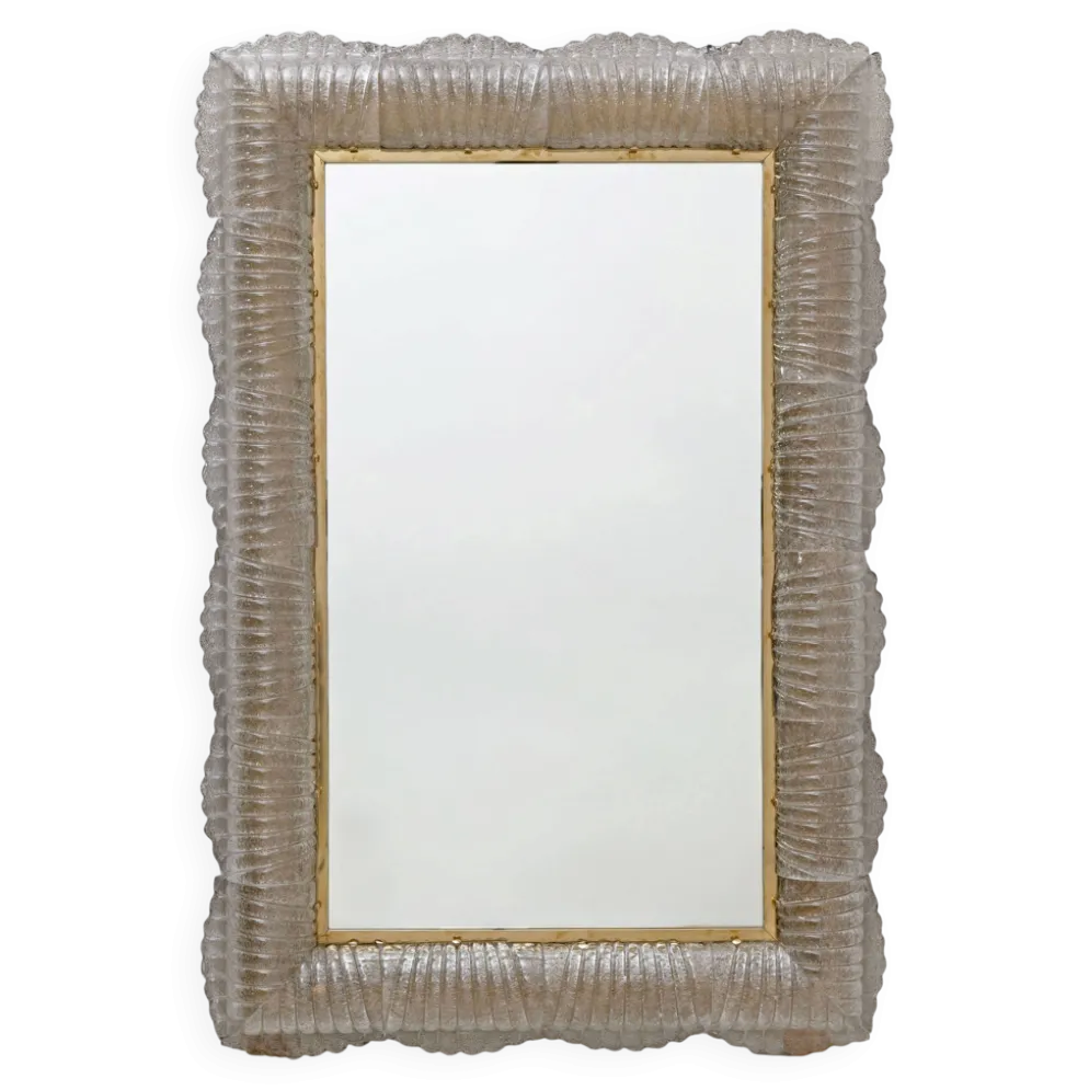 Miroir sculptural rétro moderne italien rétroéclairé en verre de Murano et laiton