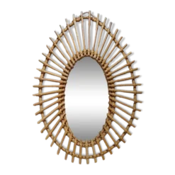 Miroir soleil asymétrique vintage rotin osier bambou artisanal scandinave