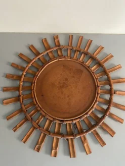 Miroir soleil bambou et rotin 1950