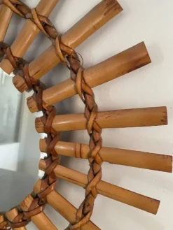 Miroir soleil bambou et rotin 1950