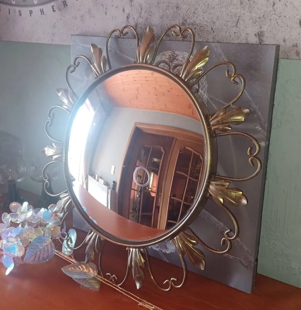 Miroir Soleil Convexe Vintage par Deknudt – Style Hollywood Regency – Année