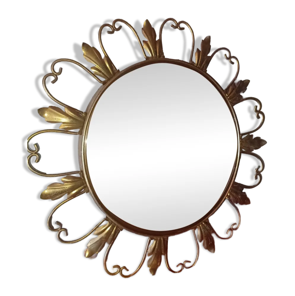 Miroir Soleil Convexe Vintage par Deknudt – Style Hollywood Regency – Année