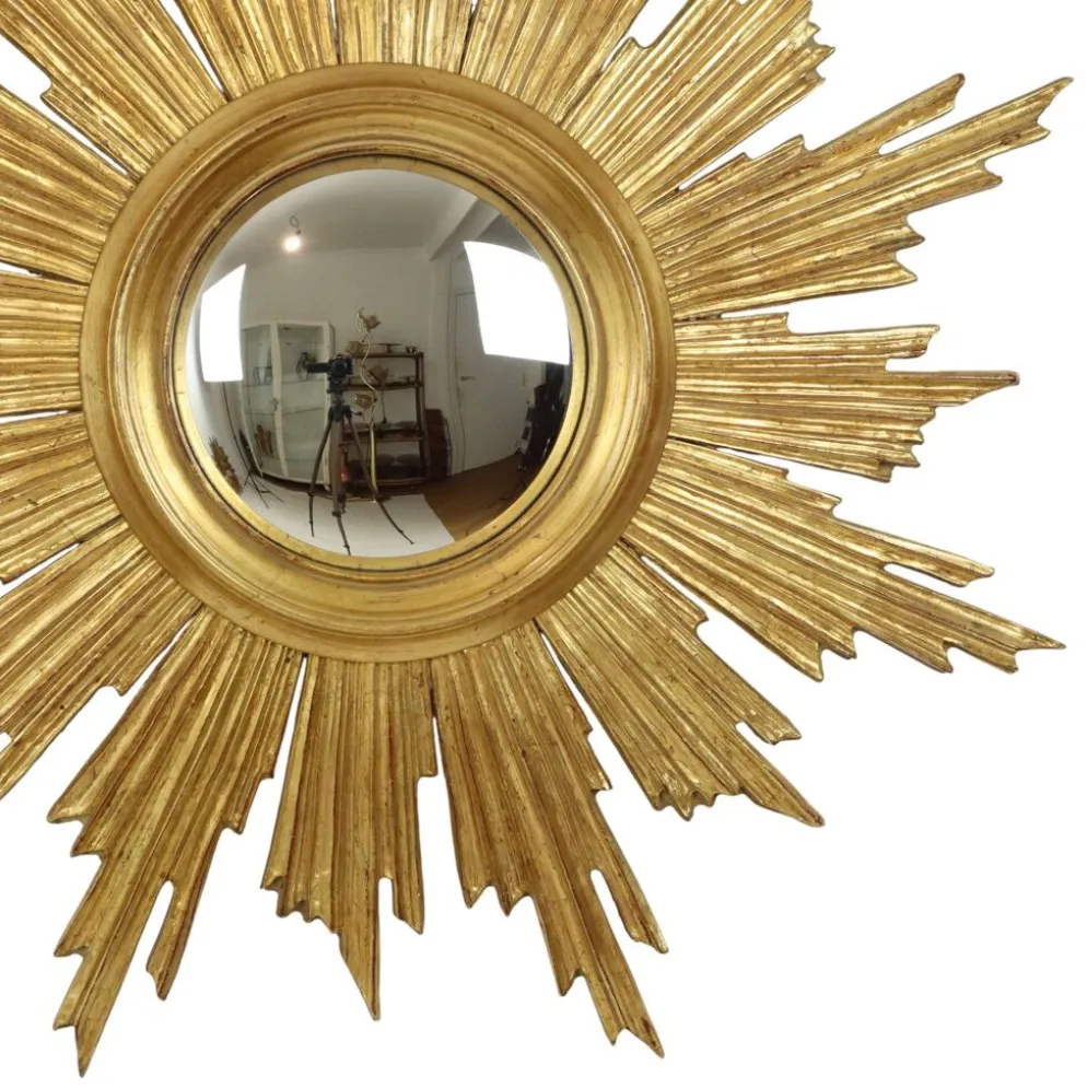 Miroir soleil Deknudt en bois doré des années 60, 69 cm