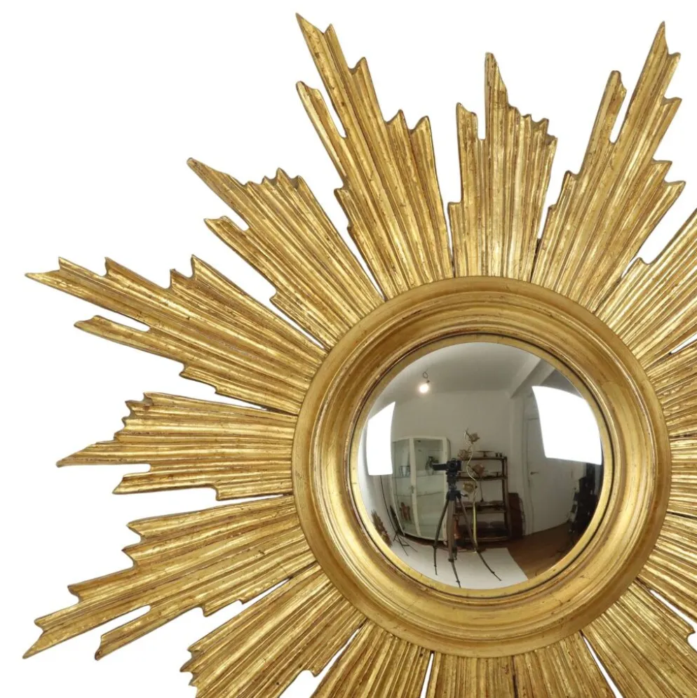 Miroir soleil Deknudt en bois doré des années 60, 69 cm