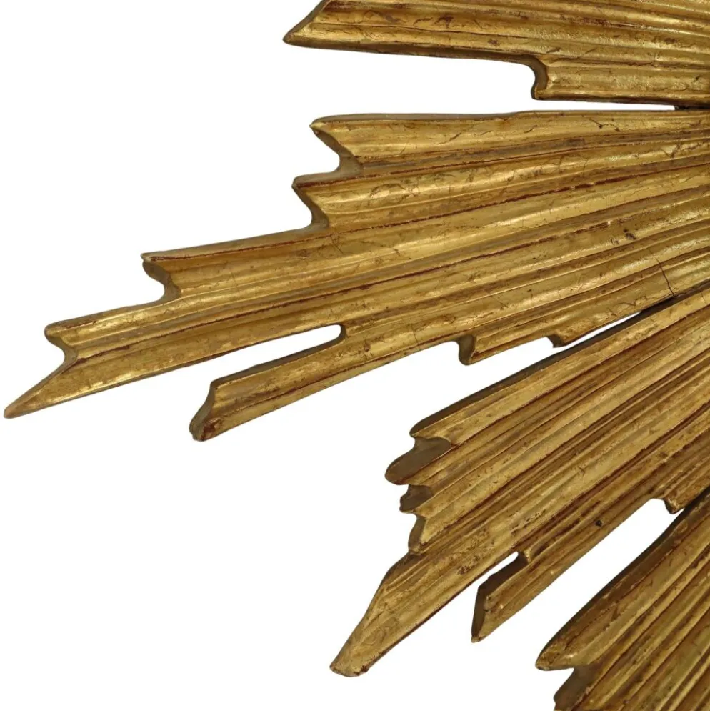 Miroir soleil Deknudt en bois doré des années 60, 69 cm