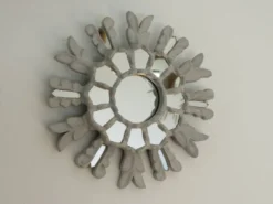 Miroir soleil en bois avec incrustations années 40 50