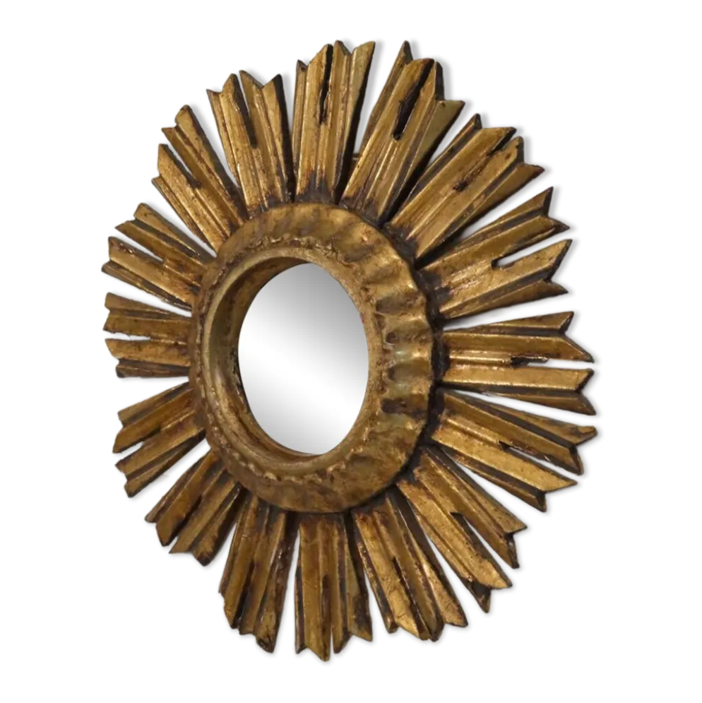 Miroir soleil en bois doré 1950