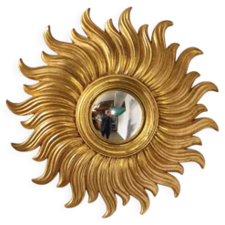 Miroir soleil en bois doré des années 90