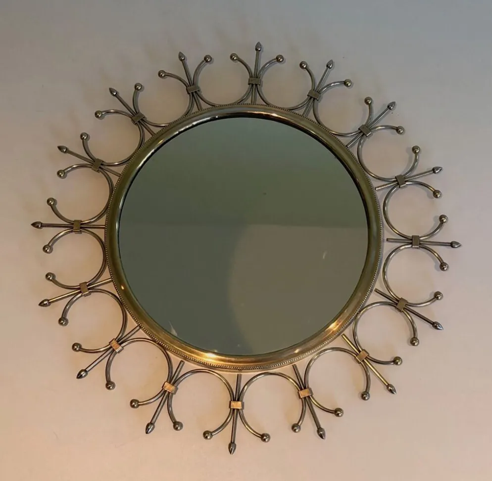 Miroir soleil en laiton et acier brossé