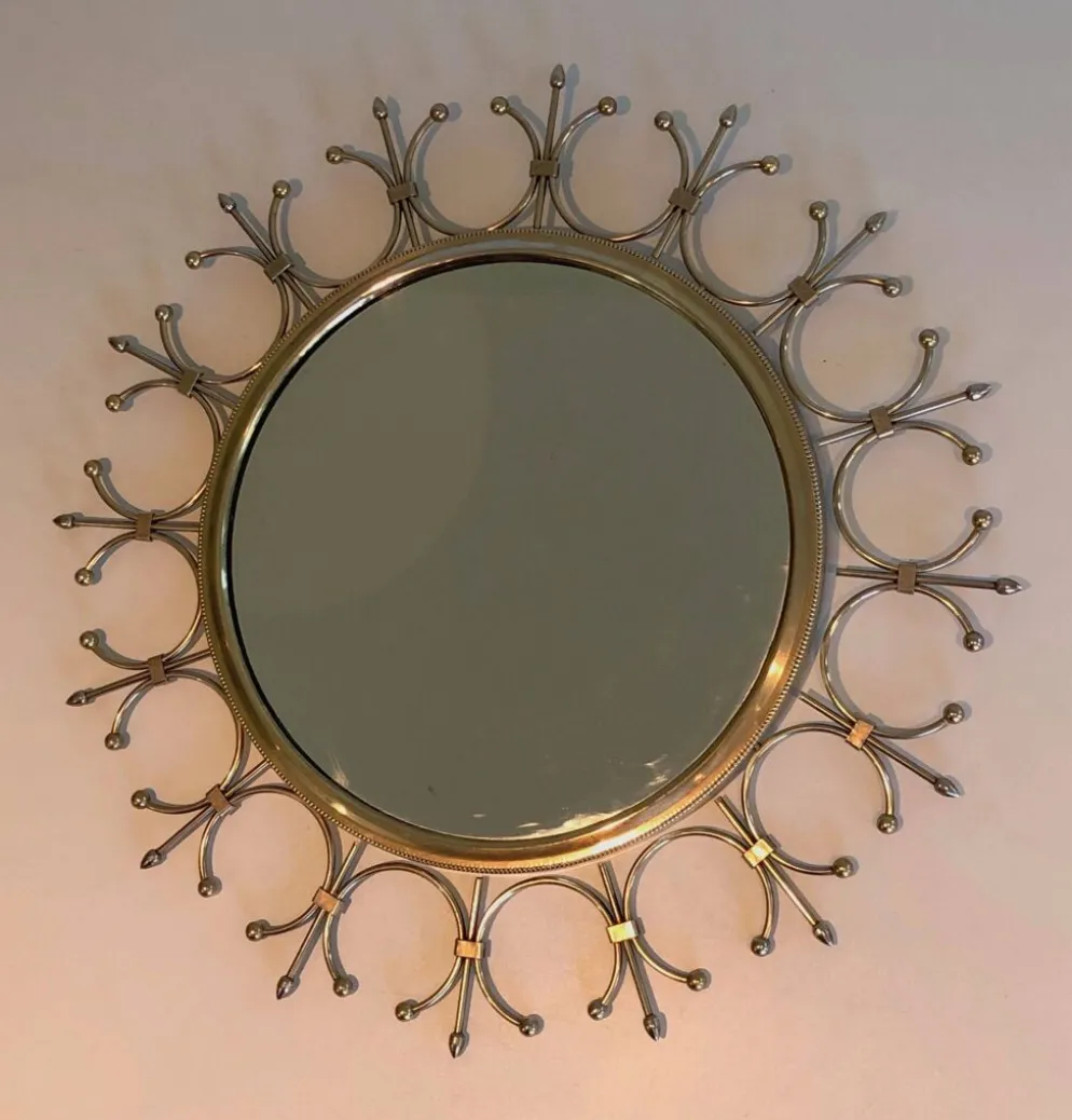 Miroir soleil en laiton et acier brossé