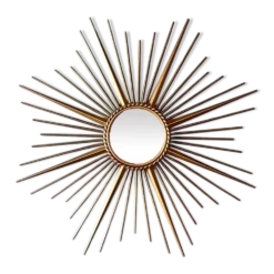 Miroir Soleil en Métal Doré à Miroir Bombé de Chaty Vallauris. Travail Fran
