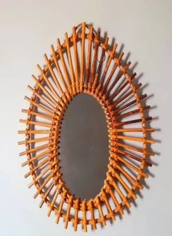 Miroir soleil en rotin 1960