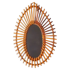 Miroir soleil en rotin 1960