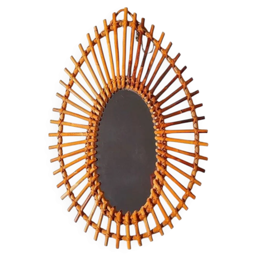 Miroir soleil en rotin 1960