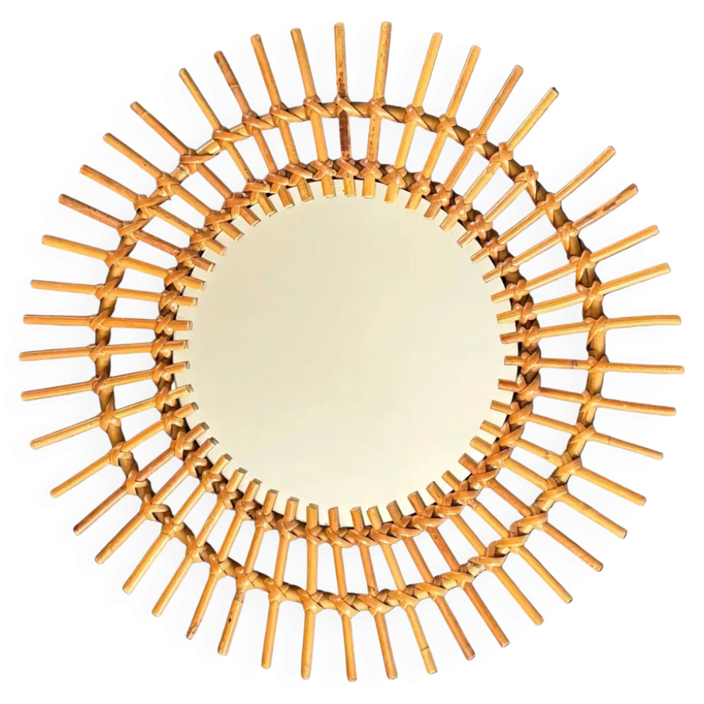 Miroir soleil en rotin