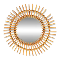 Miroir soleil en rotin