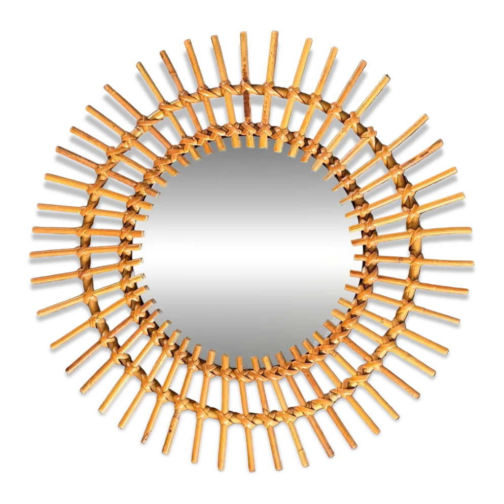 Miroir soleil en rotin