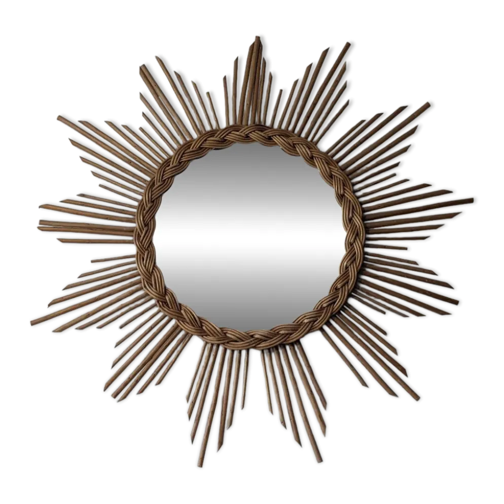 Miroir soleil en rotin