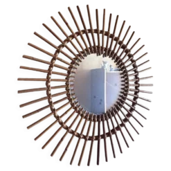 Miroir soleil en rotin et bambou tressé