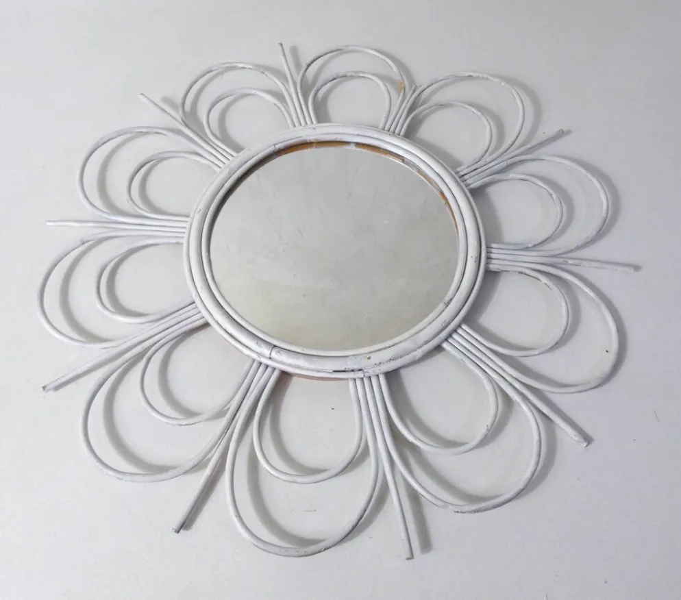 Miroir soleil en rotin vintage