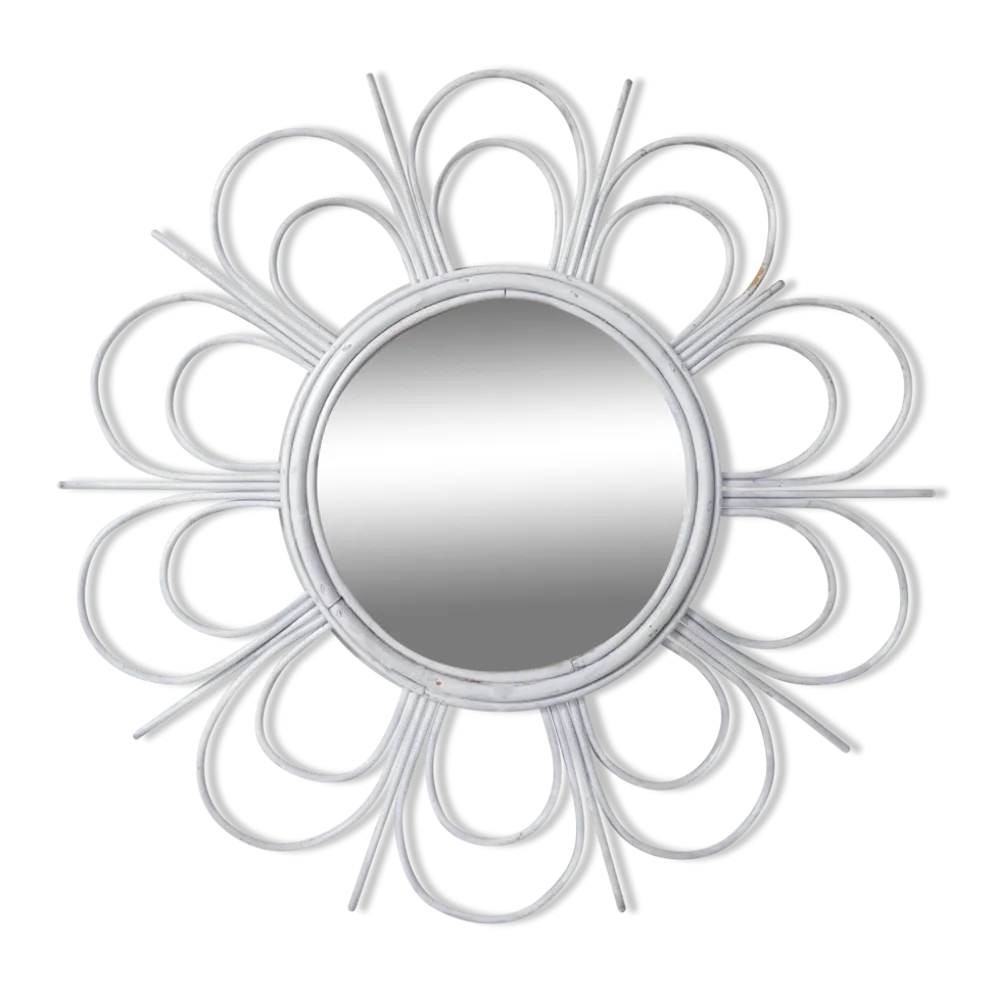 Miroir soleil en rotin vintage
