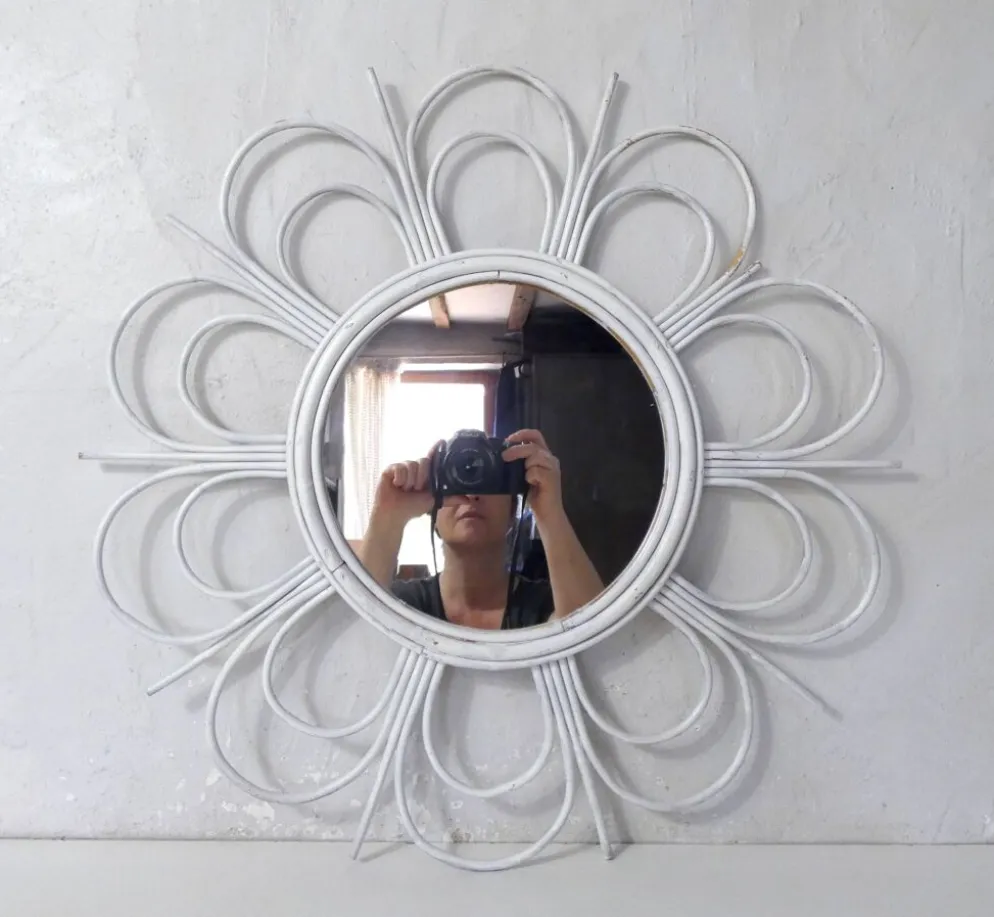 Miroir soleil en rotin vintage