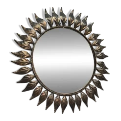 miroir soleil feuilles fer patiné 43cm tres bon etat general 1970