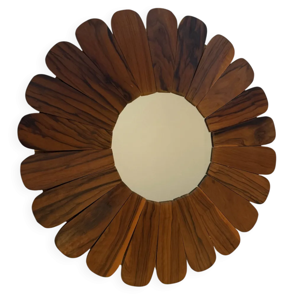 Miroir soleil fleur en bois, style vintage