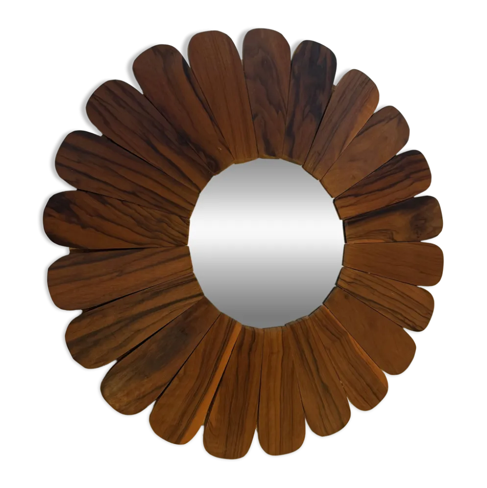 Miroir soleil fleur en bois, style vintage