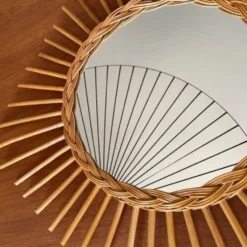 Miroir soleil losange en rotin – France, années 60