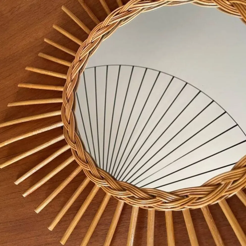 Miroir soleil losange en rotin – France, années 60