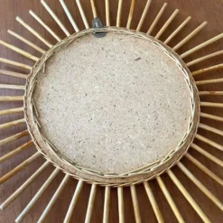 Miroir soleil losange en rotin – France, années 60