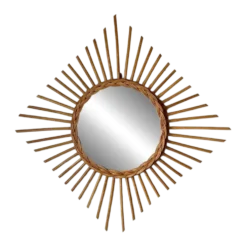 Miroir soleil losange en rotin – France, années 60