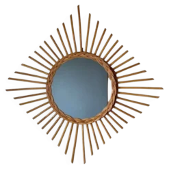 Miroir soleil losange en rotin – France, années 60