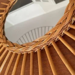 Miroir soleil losange en rotin – France, années 60