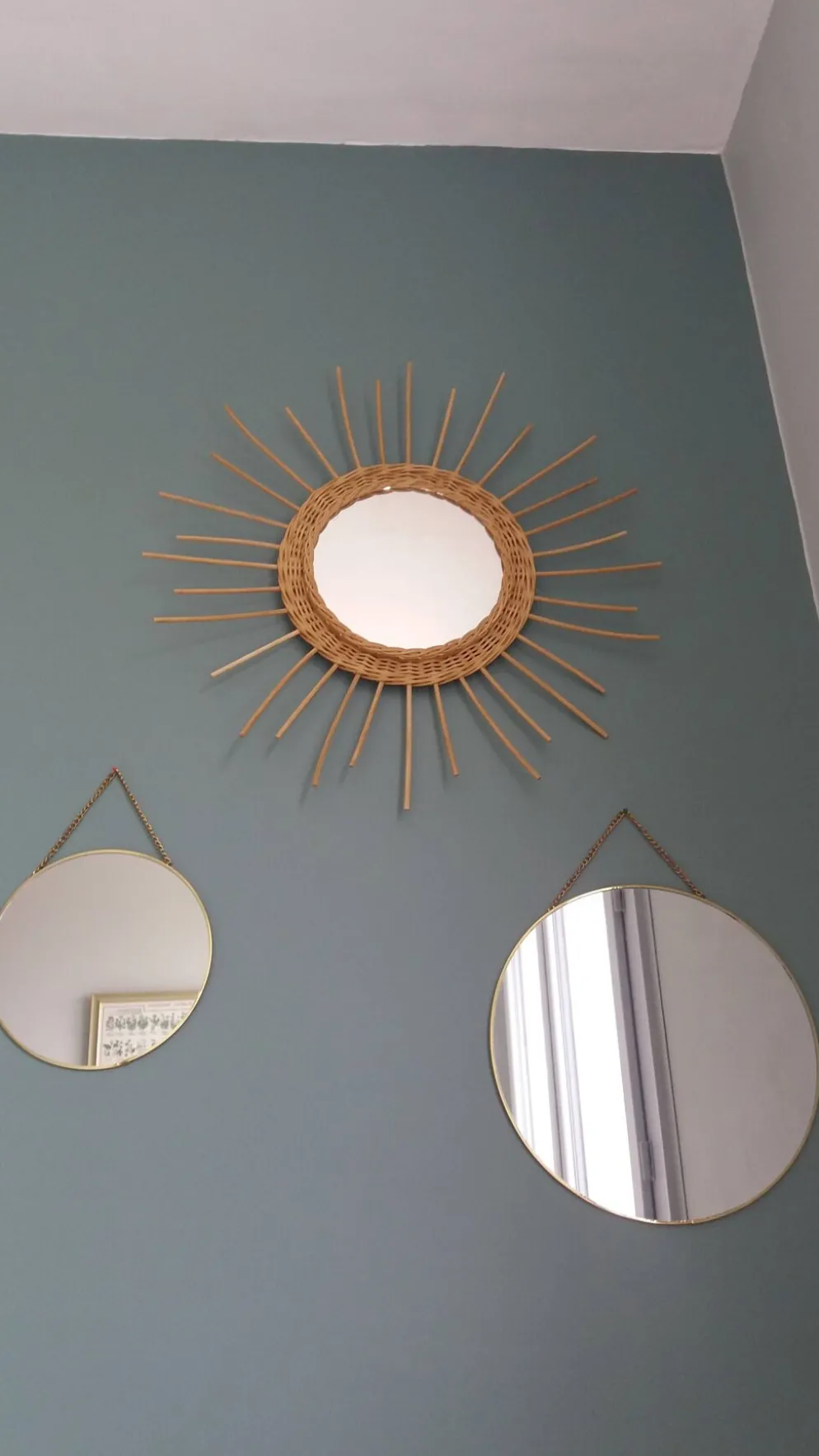 Miroir soleil rond en rotin osier