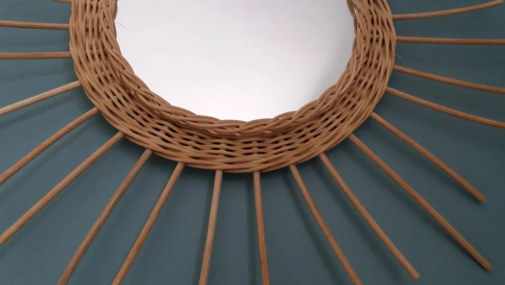 Miroir soleil rond en rotin osier