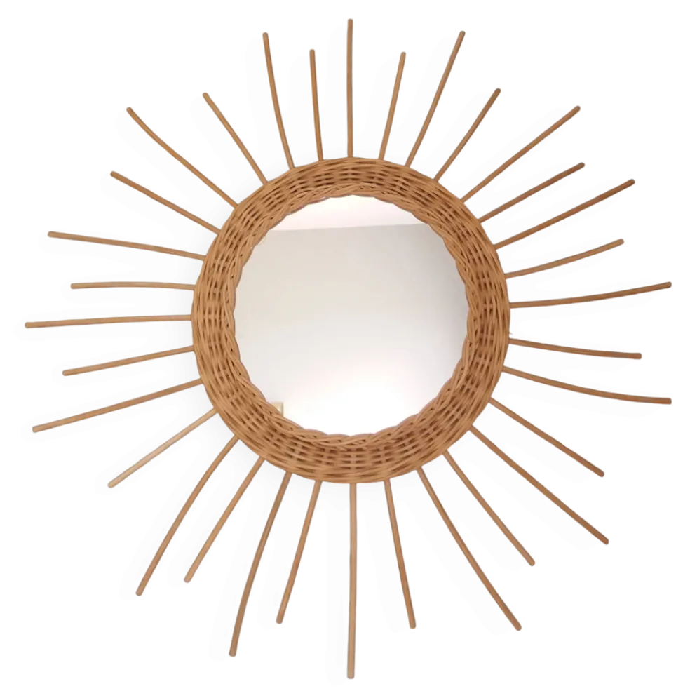 Miroir soleil rond en rotin osier