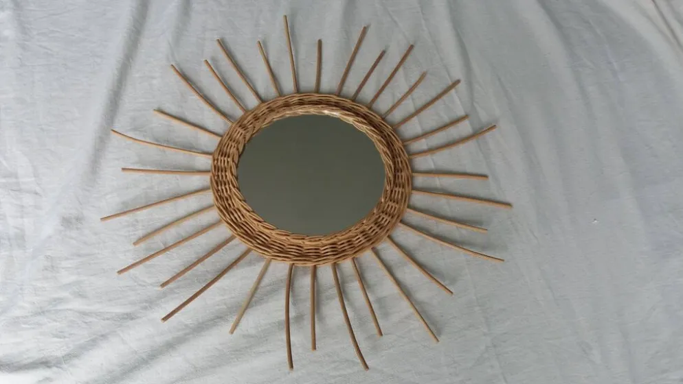 Miroir soleil rond en rotin osier