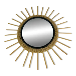 Miroir soleil rotin années 60, vintage