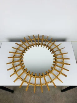 Miroir soleil rotin années 60, vintage