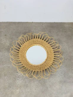 Miroir soleil rotin vintage années 60