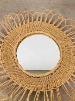 Miroir soleil rotin vintage années 60