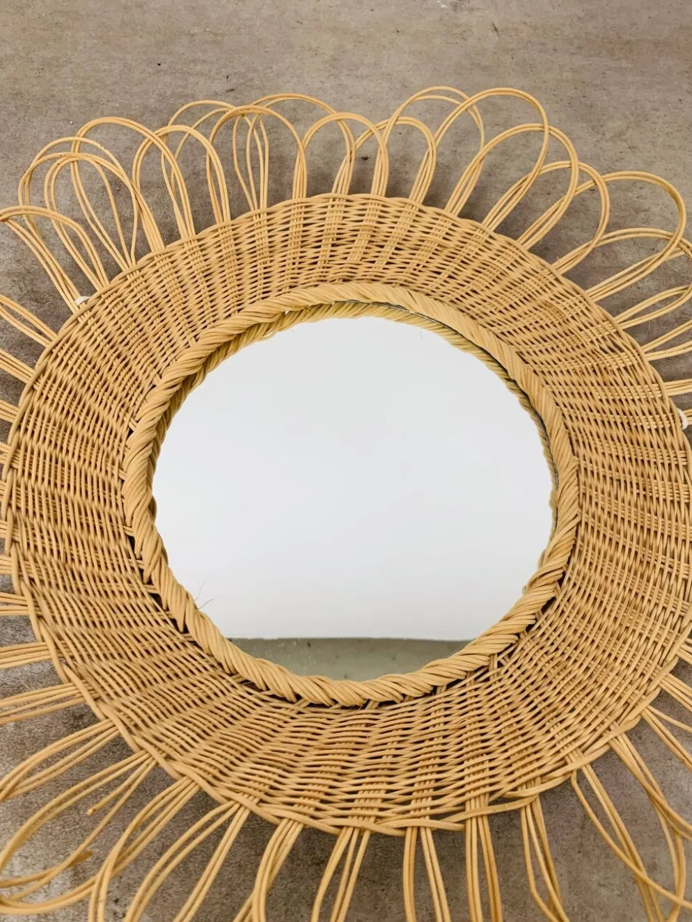 Miroir soleil rotin vintage années 60