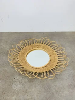 Miroir soleil rotin vintage années 60