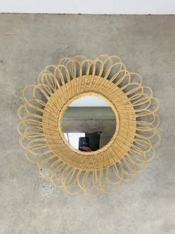 Miroir soleil rotin vintage années 60