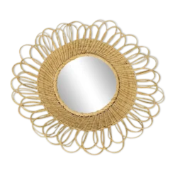 Miroir soleil rotin vintage années 60